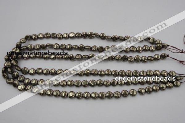CPY220 15.5 inches 8mm flat round pyrite gemstone beads wholesale