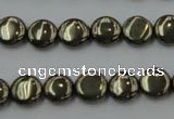 CPY221 15.5 inches 10mm flat round pyrite gemstone beads wholesale