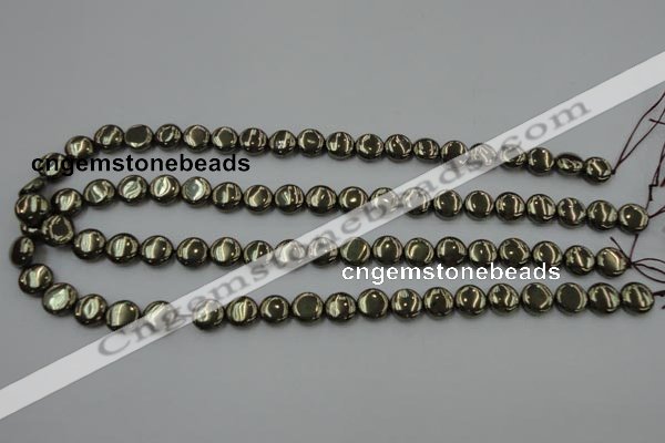 CPY221 15.5 inches 10mm flat round pyrite gemstone beads wholesale