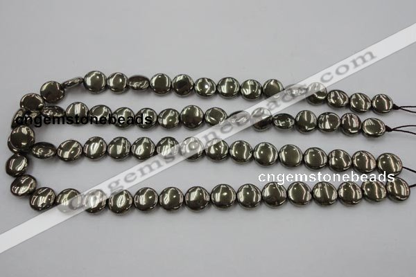 CPY222 15.5 inches 12mm flat round pyrite gemstone beads wholesale