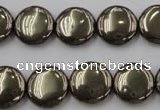 CPY223 15.5 inches 14mm flat round pyrite gemstone beads wholesale