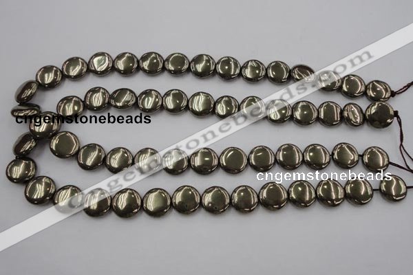 CPY223 15.5 inches 14mm flat round pyrite gemstone beads wholesale