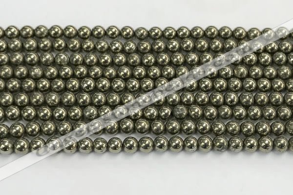 CPY260 15.5 inches 4mm round pyrite gemstone beads wholesale