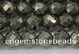 CPY265 15.5 inches 4mm faceted round pyrite gemstone beads