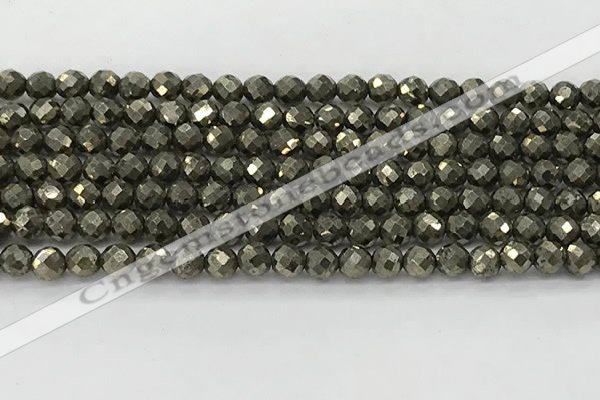 CPY265 15.5 inches 4mm faceted round pyrite gemstone beads