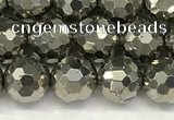 CPY266 15.5 inches 6mm faceted round pyrite gemstone beads