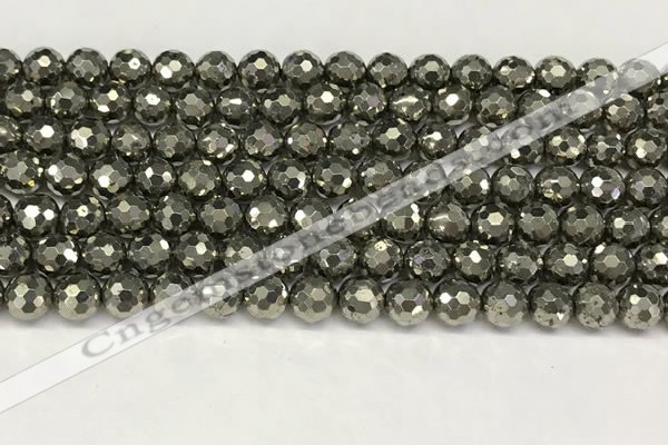 CPY266 15.5 inches 6mm faceted round pyrite gemstone beads