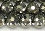 CPY267 15.5 inches 8mm round faceted pyrite gemstone beads