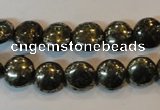 CPY301 15.5 inches 10mm flat round pyrite gemstone beads wholesale