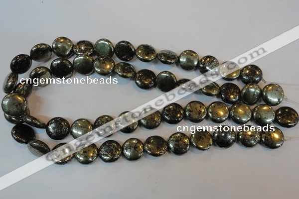 CPY303 15.5 inches 16mm flat round pyrite gemstone beads wholesale