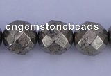 CPY31 16 inches 12mm faceted round pyrite gemstone beads wholesale