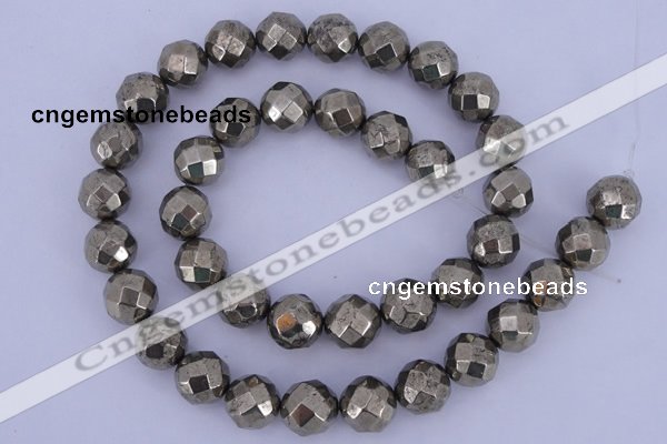 CPY31 16 inches 12mm faceted round pyrite gemstone beads wholesale