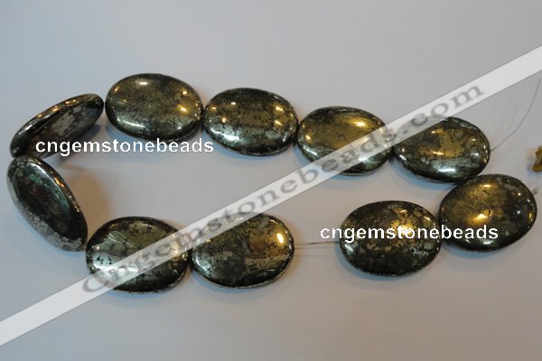 CPY313 15.5 inches 30*40mm oval pyrite gemstone beads wholesale