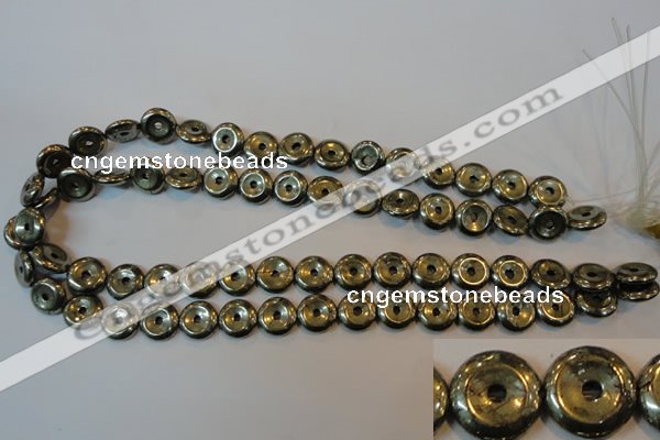 CPY336 15.5 inches 12mm donut pyrite gemstone beads wholesale