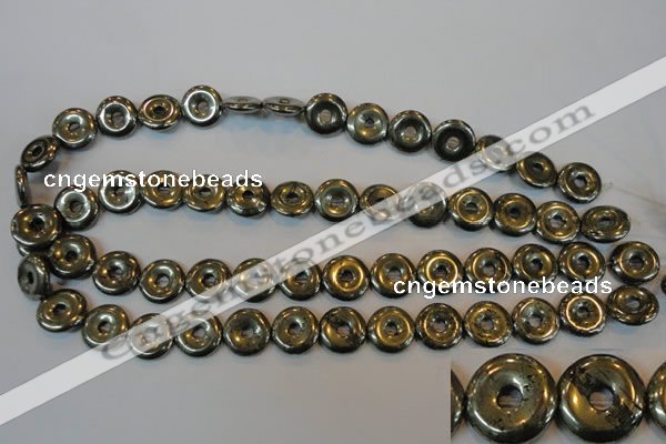 CPY337 15.5 inches 14mm donut pyrite gemstone beads wholesale