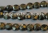 CPY341 15.5 inches 8mm faceted coin pyrite gemstone beads wholesale