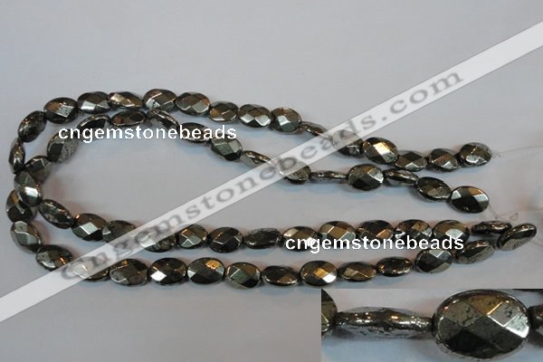 CPY343 15.5 inches 10*14mm faceted oval pyrite gemstone beads wholesale