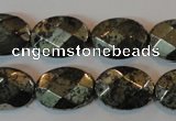 CPY344 15.5 inches 13*18mm faceted oval pyrite gemstone beads wholesale