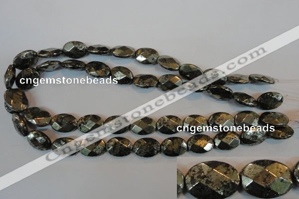 CPY344 15.5 inches 13*18mm faceted oval pyrite gemstone beads wholesale