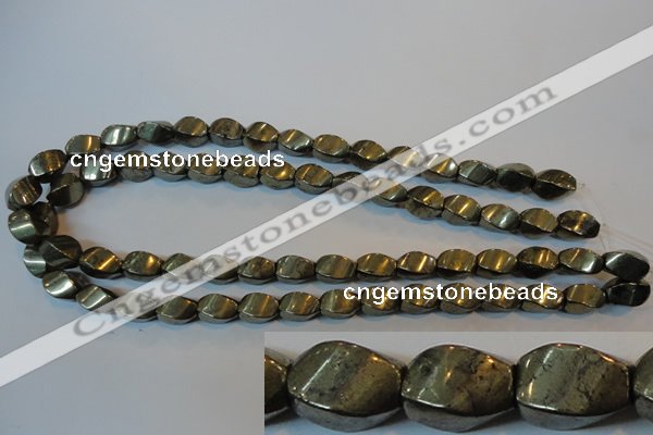 CPY346 15.5 inches 8*12mm twisted rice pyrite gemstone beads wholesale