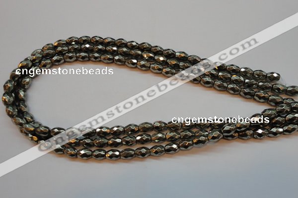 CPY371 15 inches 6*8mm faceted rice pyrite gemstone beads