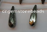 CPY374 Top drilled 8*25mm faceted teardrop pyrite gemstone beads