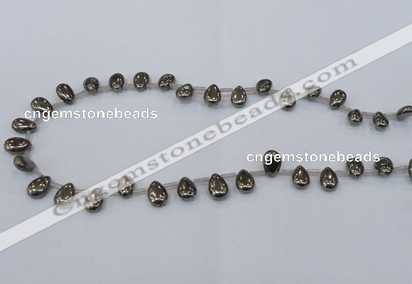 CPY382 Top drilled 7*11mm flat teardrop pyrite gemstone beads