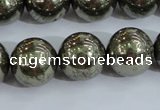 CPY407 15.5 inches 16mm round pyrite gemstone beads wholesale