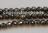 CPY49 16 inches 4mm faceted round pyrite gemstone beads wholesale