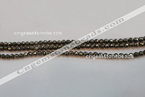 CPY49 16 inches 4mm faceted round pyrite gemstone beads wholesale
