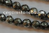 CPY50 16 inches 6mm faceted round pyrite gemstone beads wholesale