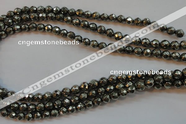 CPY50 16 inches 6mm faceted round pyrite gemstone beads wholesale