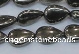 CPY578 15.5 inches 13*18mm flat teardrop pyrite gemstone beads