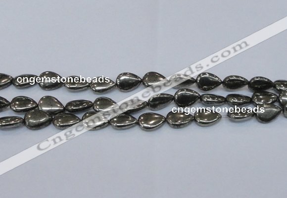 CPY578 15.5 inches 13*18mm flat teardrop pyrite gemstone beads