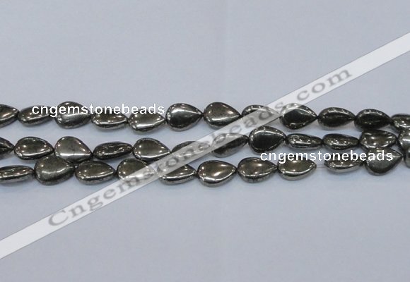 CPY579 15.5 inches 15*20mm flat teardrop pyrite gemstone beads