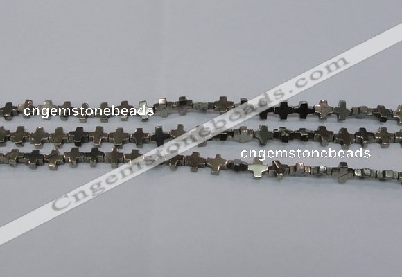 CPY581 15.5 inches 8*8mm cross pyrite gemstone beads wholesale