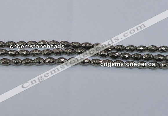 CPY603 15.5 inches 8*12mm faceted rice pyrite gemstone beads