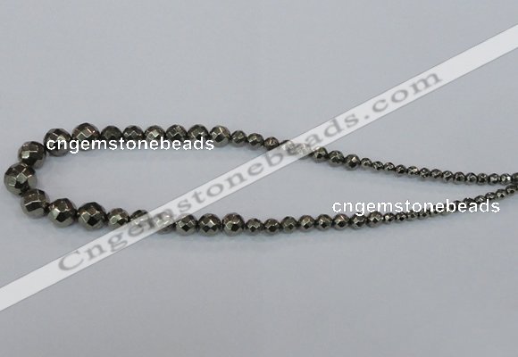 CPY615 15.5 inches 4mm - 12mm faceted round pyrite gemstone beads