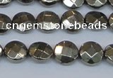 CPY626 15.5 inches 10mm faceted coin pyrite gemstone beads