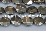 CPY627 15.5 inches 12mm faceted coin pyrite gemstone beads
