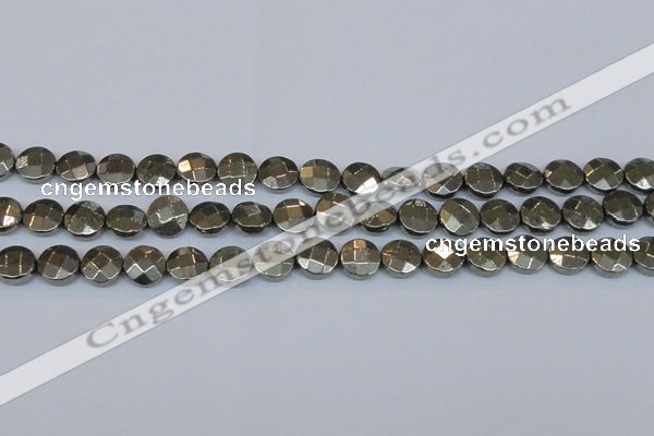 CPY627 15.5 inches 12mm faceted coin pyrite gemstone beads