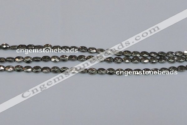 CPY630 15.5 inches 6*8mm faceted oval pyrite gemstone beads