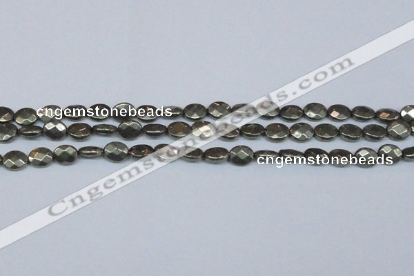 CPY631 15.5 inches 8*10mm faceted oval pyrite gemstone beads