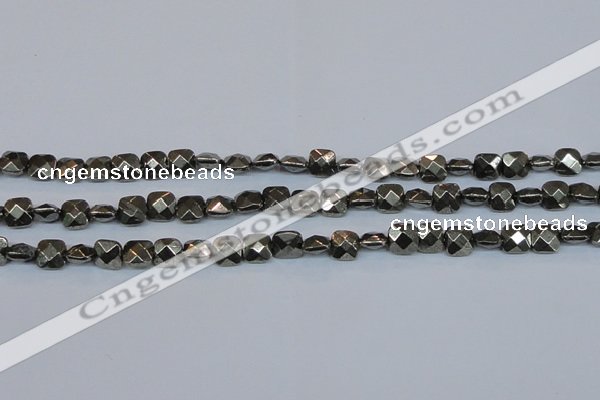 CPY635 15.5 inches 8*8mm faceted square pyrite gemstone beads