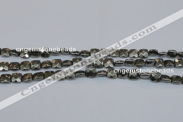 CPY636 15.5 inches 10*10mm faceted square pyrite gemstone beads