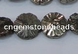 CPY661 15.5 inches 16mm carved flower pyrite gemstone beads