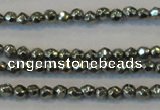 CPY72 15.5 inches 2mm faceted round pyrite gemstone beads wholesale