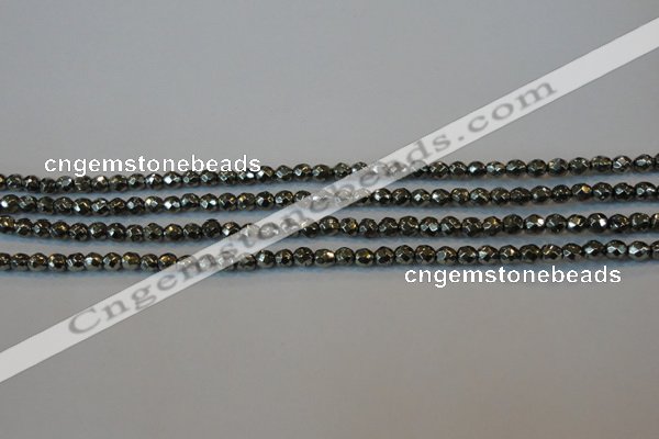 CPY73 15.5 inches 3mm faceted round pyrite gemstone beads wholesale