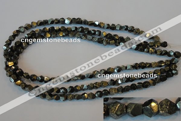 CPY77 15.5 inches 7-8mm faceted nuggets pyrite gemstone beads