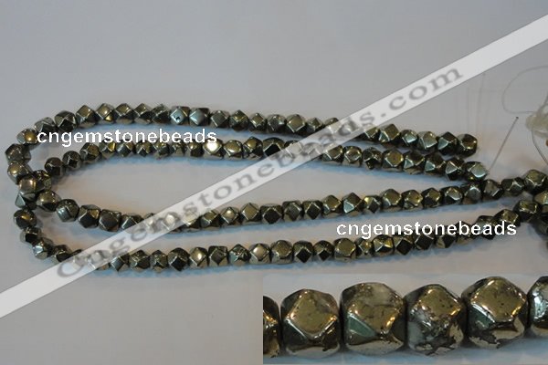 CPY78 15.5 inches 8-9mm faceted nuggets pyrite gemstone beads